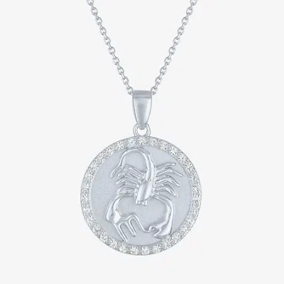 Fine Jewelry Zodiac Lab Created White Sapphire Sterling Silver Round 16 Inch Pendant Necklace