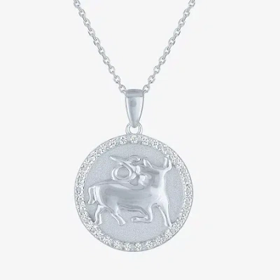 Fine Jewelry Zodiac Lab Created White Sapphire Sterling Silver Round 16 Inch Pendant Necklace In Brown