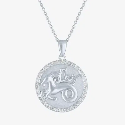 Fine Jewelry Zodiac Lab Created White Sapphire Sterling Silver Round 16 Inch Pendant Necklace In Gray
