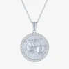 Fine Jewelry Zodiac Lab Created White Sapphire Sterling Silver Round 16 Inch Pendant Necklace In Red