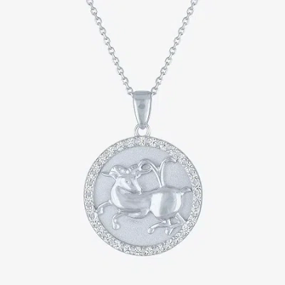 Fine Jewelry Zodiac Lab Created White Sapphire Sterling Silver Round 16 Inch Pendant Necklace In Red