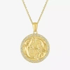 Fine Jewelry Zodiac Womens Lab Created White Sapphire 14k Gold Over Silver Round Pendant Necklace