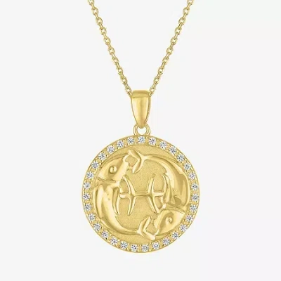 Fine Jewelry Zodiac Womens Lab Created White Sapphire 14k Gold Over Silver Round Pendant Necklace