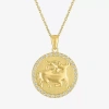 Fine Jewelry Zodiac Womens Lab Created White Sapphire 14k Gold Over Silver Round Pendant Necklace