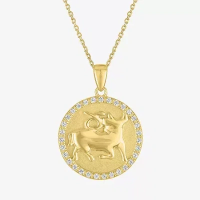 Fine Jewelry Zodiac Womens Lab Created White Sapphire 14k Gold Over Silver Round Pendant Necklace