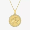 Fine Jewelry Zodiac Womens Lab Created White Sapphire 14k Gold Over Silver Round Pendant Necklace