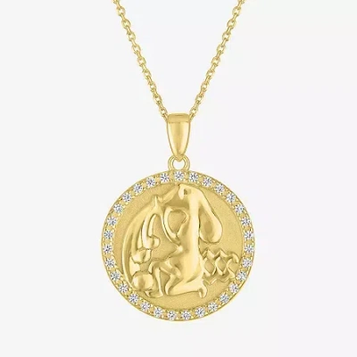 Fine Jewelry Zodiac Womens Lab Created White Sapphire 14k Gold Over Silver Round Pendant Necklace In Blue