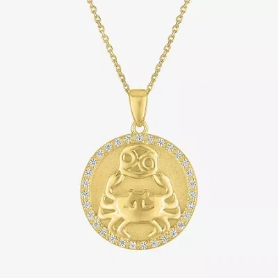 Fine Jewelry Zodiac Womens Lab Created White Sapphire 14k Gold Over Silver Round Pendant Necklace In Purple