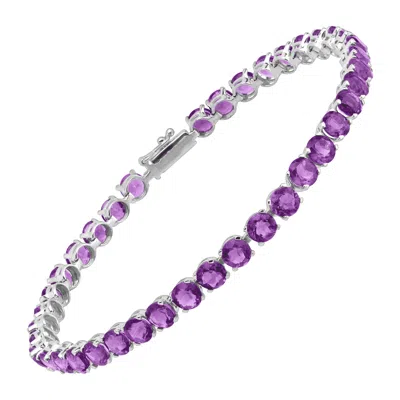 Pre-owned Finecraft Natural Amethyst Tennis Bracelet In 14k Gold, 7" In Purple