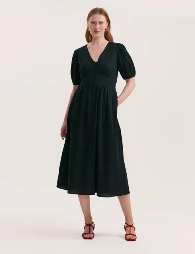 Finery London Addison Cotton Midi Tea Dress In Black
