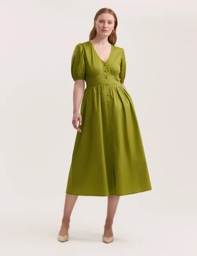 Finery London Addison Cotton Midi Tea Dress In Green