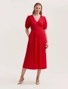 Finery London Addison Cotton Midi Tea Dress In Red