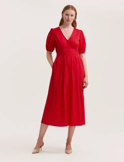 Finery London Addison Cotton Midi Tea Dress In Red