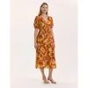 Finery London Addison Floral Crepe Midi Dress In Brown