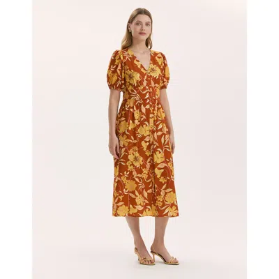 Finery London Addison Floral Crepe Midi Dress In Brown