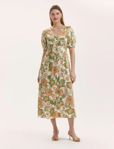 Finery London Addison Floral Linen Blend Midi Dress In Gray
