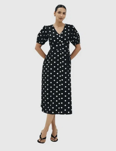 Finery London Addison Polka Dot Cotton Midi Dress In Black Spot