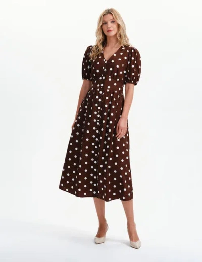 Finery London Addison Polka Dot Cotton Midi Dress In Brown Spot