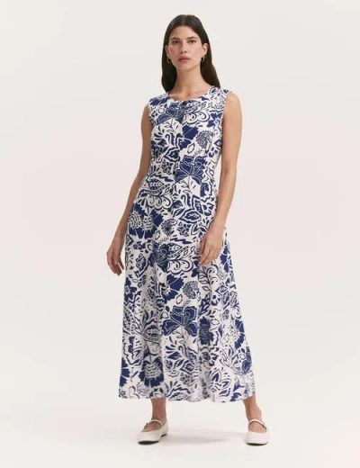 Finery London Aimee Floral Midi Dress In Blue
