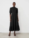 Finery London Amelia 3/4 Sleeve Chiffon Midi Dress In Black
