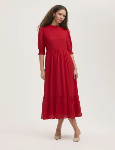Finery London Amelia 3/4 Sleeve Chiffon Midi Dress In Red