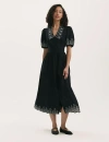 Finery London Arianna Embroidered Cotton Midi Dress In Black