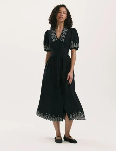 Finery London Arianna Embroidered Cotton Midi Dress In Black