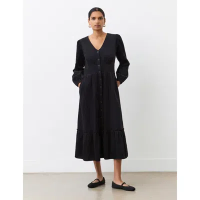 Finery London Arizona Long Sleeve Corduroy Midi Dress In Black