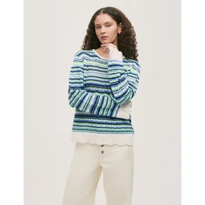 Finery London Audrenia Striped Crochet Jumper In Blue