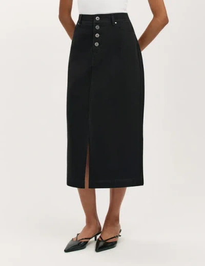 Finery London Beth Cotton Button-front Midi Skirt In Black