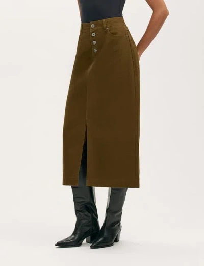Finery London Beth Cotton Button-front Midi Skirt In Green