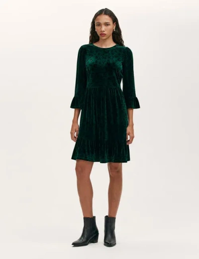 Finery London Cammie Animal Print Velvet Short Dress In Green