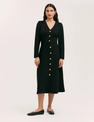 Finery London Caprice Long Sleeve Crepe Midi Dress In Black