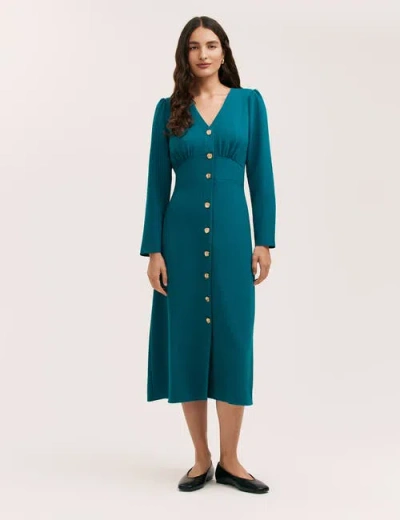 Finery London Caprice Long Sleeve Crepe Midi Dress In Blue