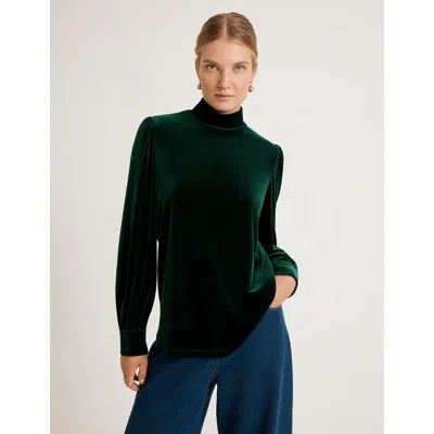 Finery London Clementine Velvet High Neck Top In Green