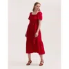 Finery London Corina Cotton Midi Tiered Dress In Red