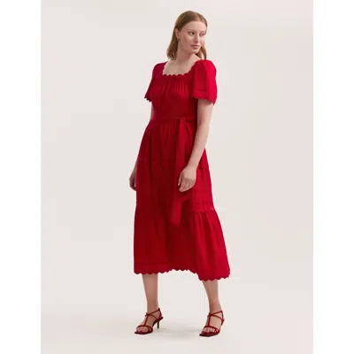 Finery London Corina Cotton Midi Tiered Dress In Red