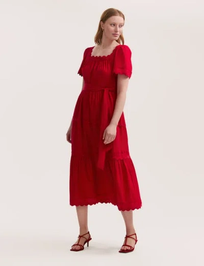 Finery London Corina Cotton Midi Tiered Dress In Red