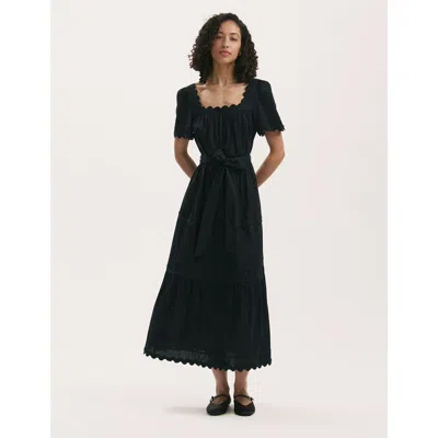 Finery London Corina Cotton Midi Tiered Dress In Black