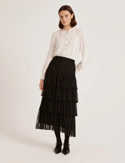 Finery London Elisa Mesh Midi Tiered Skirt In Black
