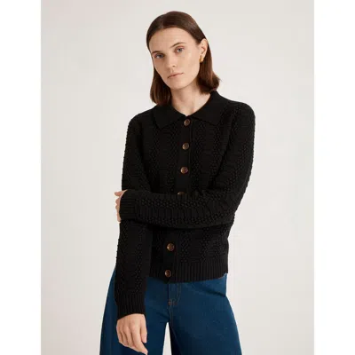 Finery London Emlyn Cotton Knitted Collared Cardigan In Black