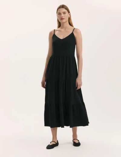 Finery London Emmie Cotton Strappy Midi Tiered Dress In Black