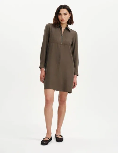 Finery London Enriko Zip Front Short Dress In Brown