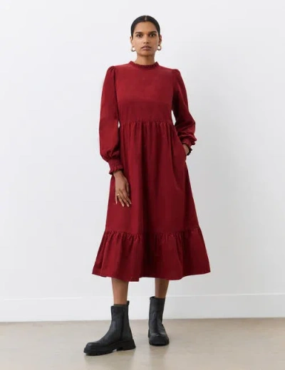 Finery London Esme Long Sleeve Corduroy Midi Dress In Brown