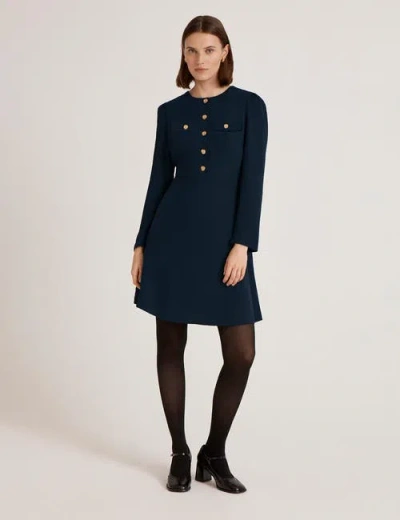 Finery London Evie Long Sleeve Crepe Short Dress In Blue