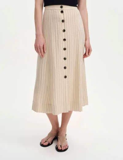 Finery London Frances Stripe Button Through Midi Skirt In Beige Stripe