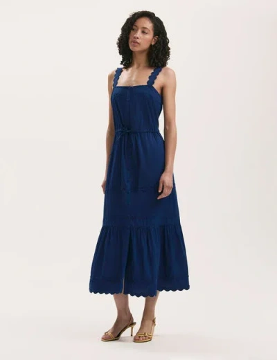 Finery London Hallie Cotton Ric Rac Detail Midi Dress In Blue