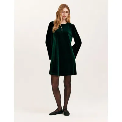 Finery London Hattie Velvet Round Neck Short Dress In Green
