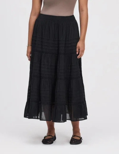 Finery London Imani Cotton Tiered Midi Skirt In Black