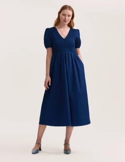 Finery London Jamilla Short Sleeve Cotton Midi Dress In Purple
